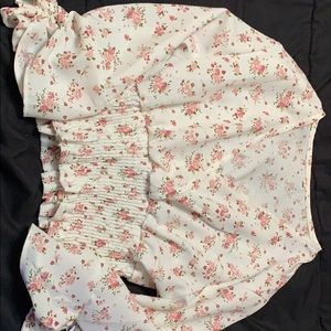 Ditsy Floral Knot Cuff Shirred Blouse
